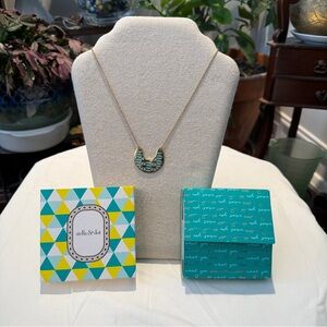 NIB Stella & Dot Breezeblock Enamel Pendant Gold White Blue 2 in 1 Necklace